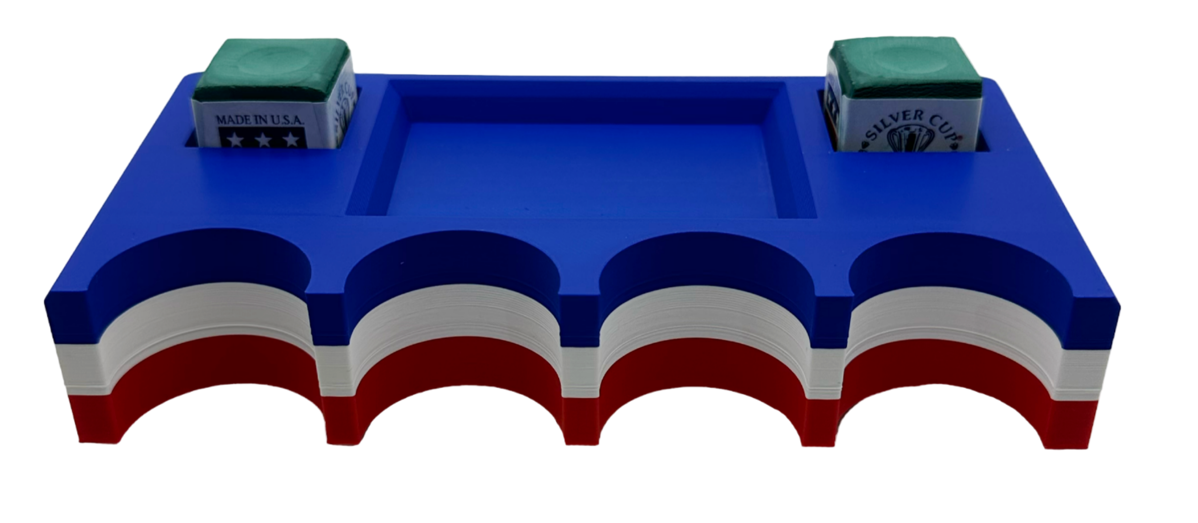 American Flag Pool Cue Holder with Tray – Catch-All Organizer for Chalk, Shapers, and Accessories