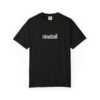 Black t-shirt with 'nineball' text on a white background