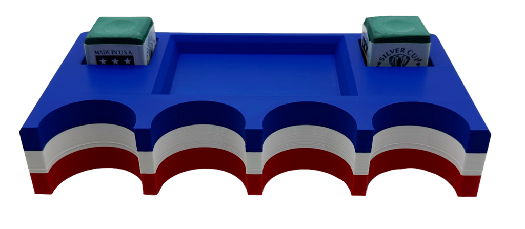 American Flag Pool Cue Holder with Tray – Catch-All Organizer for Chalk, Shapers, and Accessories